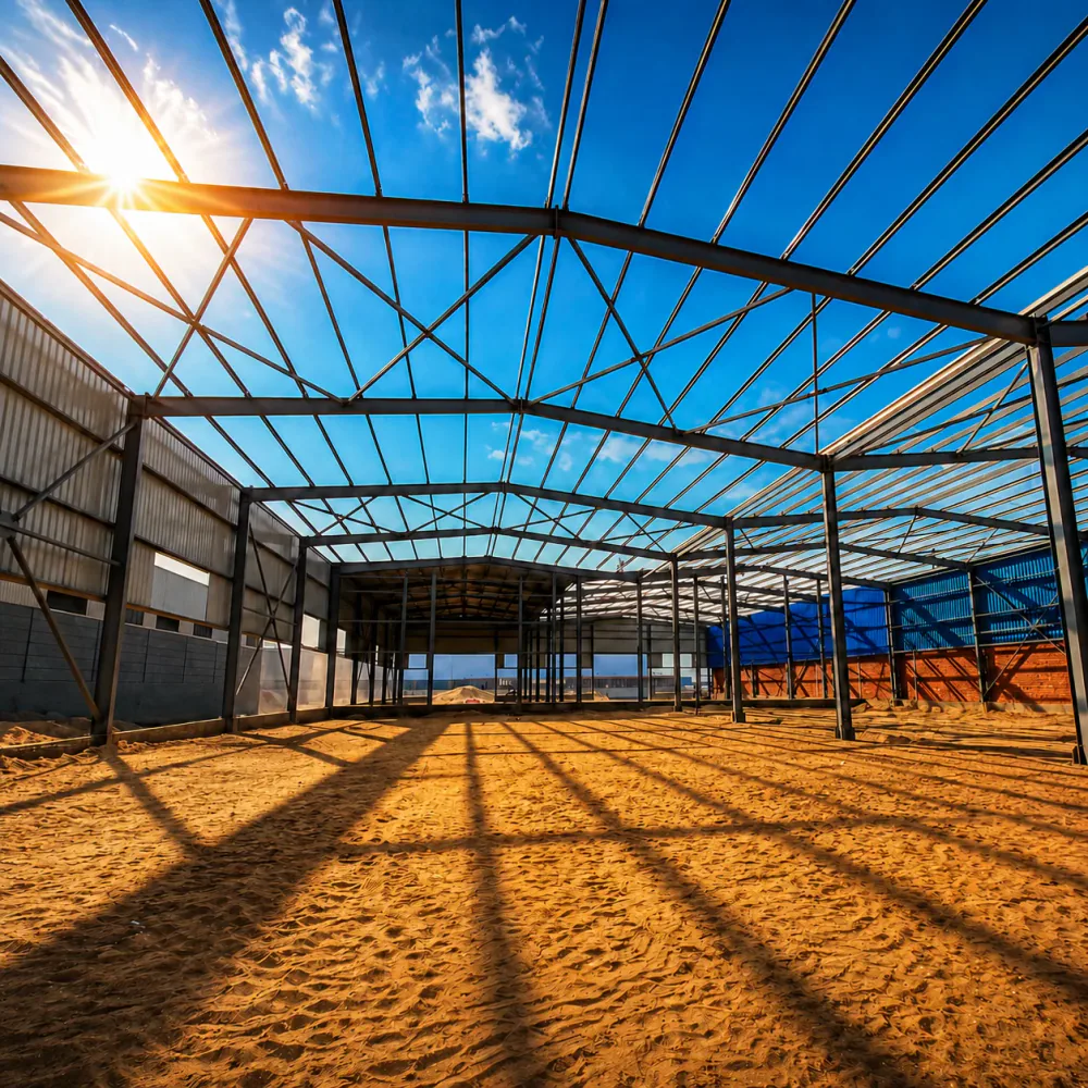 Steel structure progressing under daylight